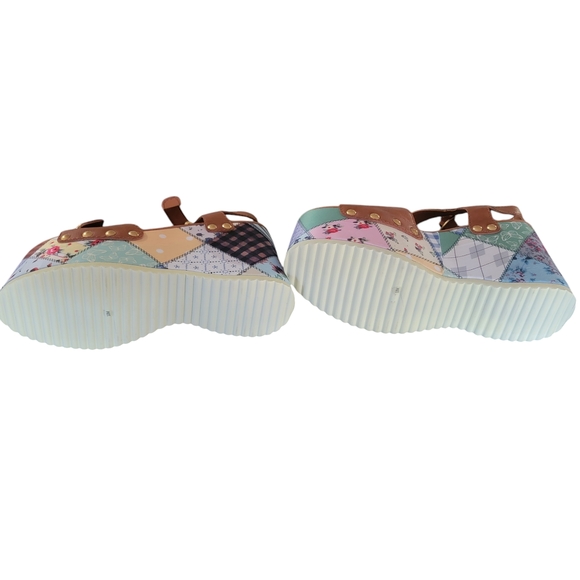 Dolls Kill XHolly Brown Leather Platform Sandals with Patchwork Wedge - Picture 2 of 7